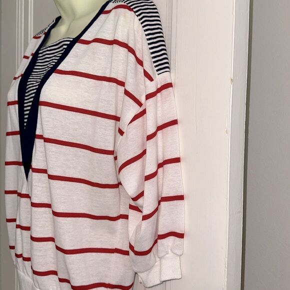 Vintage 70s/80s ACT 3 Red, White & Blue Striped Knit Top with 3/4 sleeves - Picture 4 of 8